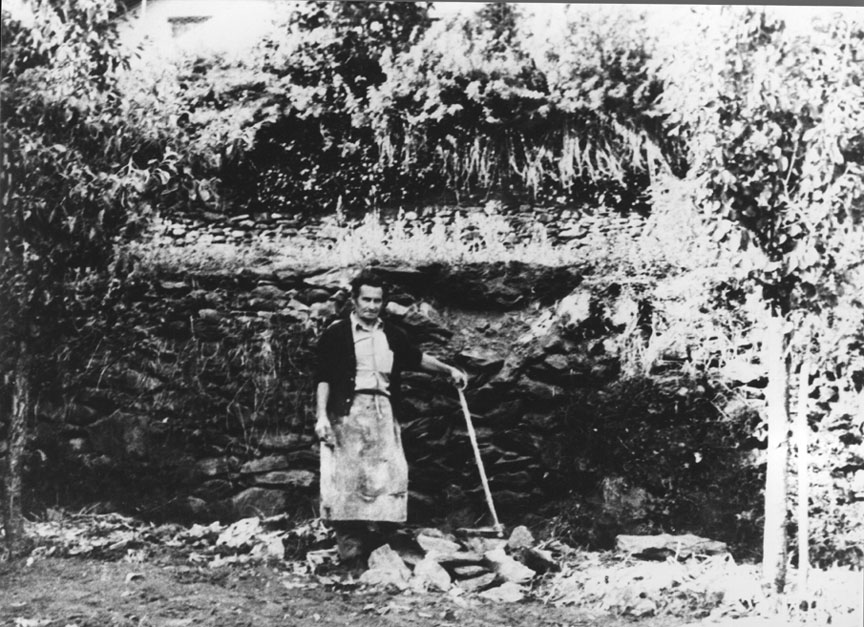 Andreu de Casa Mossèn Ton a l'hort de Cortina arreglant una paret.