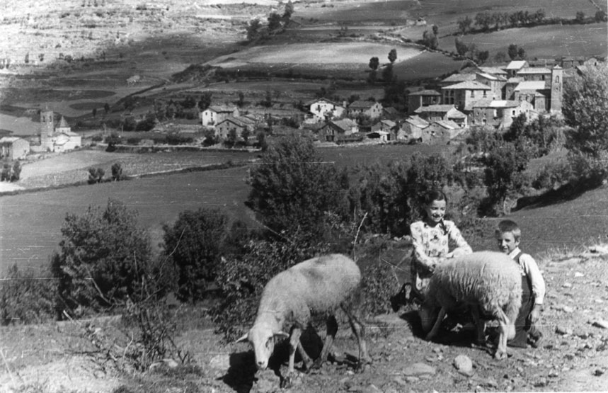 <p>Ovelles amb nens. Lloc indeterminat (Navarra o Aragó)</p>