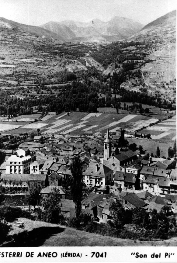 Vista general d'Esterri d'Àneu i al fons, la vall de Son i el Tésol.