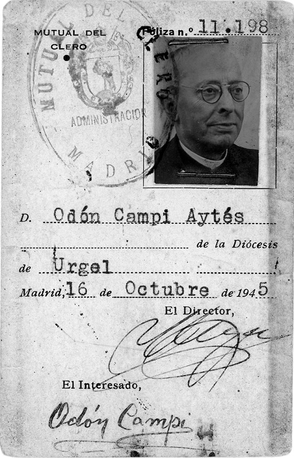 Documents personals de mossèn Dot Campi, datat a Madrid el 16 d'octubre de 1945.