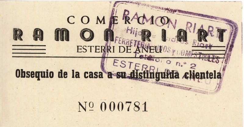 <p>Loteria de la botiga de Ramon Riart per sorteig d'una panera.</p>